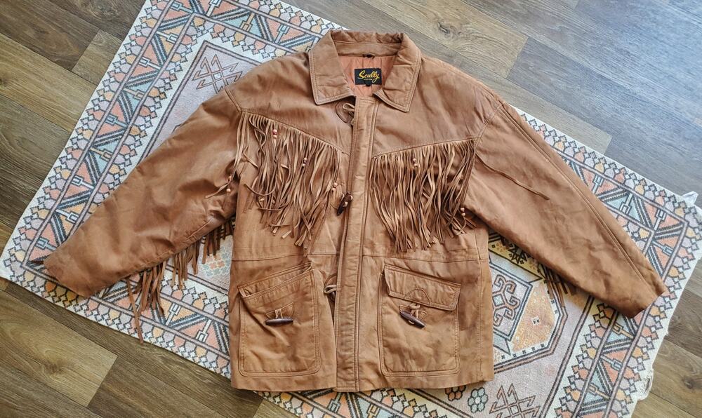 Vintage Scully Leather Western Jacket Fringe Aztec Brown 44